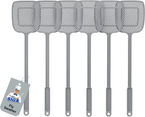 MR.SIGA Matamoscas de mango largo resistente, gris, paquete de 6