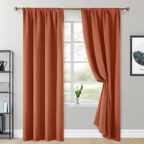 HOMEIDEAS 2 paneles de cortinas opacas color naranja quemado, 52 x 96 pulgadas, oscurecimiento de la habitación, aislamiento térmico, cortinas con