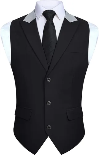 HISDERN Men's Suit Vest Formal Dress Waistcoat Business Vest Casual Wedding Tuxedo With Pockets V-Neck for Suit Vests