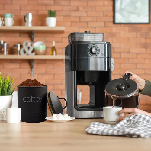 Vista 9 de AuldHome Design Recipiente de Café de Loza Esmaltada Negra; Almacenamiento de Café de Estilo Casa de Campo Moderno para Cocina