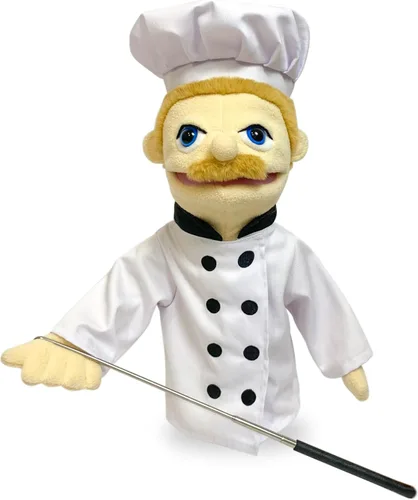 Marionetas de 40,6 cm de títere entriloquista, marionetas de mano para niños, marionetas de chef de peluche para adultos con boca extraíble,