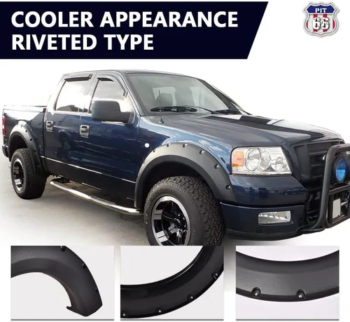 Vista 2 de PIT66 Guardabarros, compatibles con Ford F150 2004-2008 (no para Heritage), juego de 4 bengalas de ruedas estilo texturizado remachadas de bolsillo