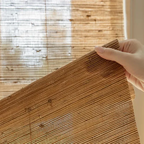 Vista 3 de DEJAVU Persianas romanas de bambú inalámbricas, opacas con filtro de luz para ventanas de interior, persianas tejidas naturales con cenefa