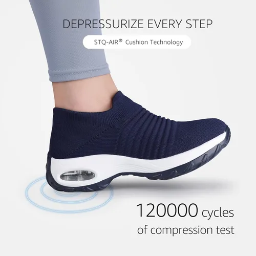 Vista 5 de STQ - Tenis para caminar, sin cordones, de malla transpirable, cómodos, a la moda, mocasines con plataforma de cuña para mujer