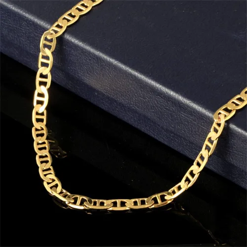 Vista 3 de Collar de oro para mujer, collar de marinero plano, chapado en oro de 18 quilates, collar de cadena de eslabones para hombre, 19.7in 23.6in