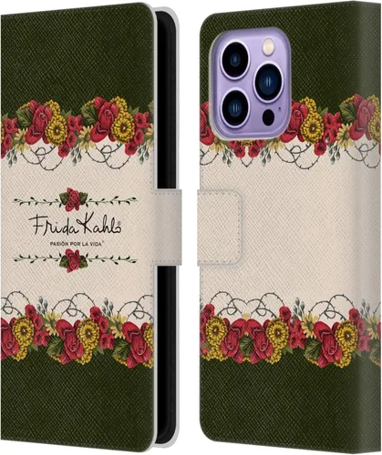 Vista 22 de Head Case Designs Funda con licencia oficial de Frida Kahlo Portrait Red Florals - Funda de piel tipo cartera compatible con Apple iPhone 14 Pro