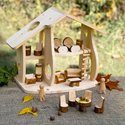 Vista 2 de Guidecraft Woodlands - Juego de casa de muñecas de madera natural con muebles - Casa de juguetes educativos para niños