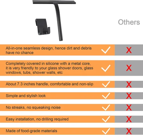 Vista 4 de Escobilla de ducha de silicona multiusos para puerta de cristal de ducha con gancho, accesorios de baño para espejo de ventana, azulejos, paredes