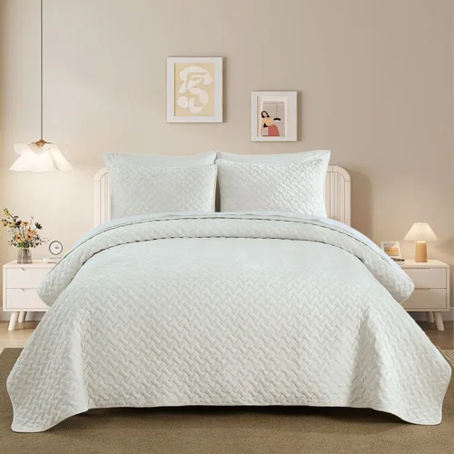 Vista 20 de Liians Juego de colcha de terciopelo, juego de ropa de cama con colcha, cobijas de terciopelo ultra suaves y elegantes de lujo, colcha de algodón