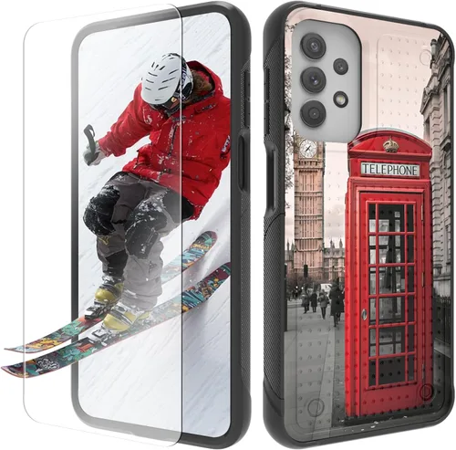 Vista 18 de Funda para Samsung Galaxy A13/A04/A04S/A23/A32 5G con protector de pantalla, parte trasera con textura de policarbonato duro, hermosa flor, diseño