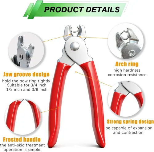 Vista 3 de 285 piezas de anillos de cerdo con kit de alicates de cerdo rectos de 3/4 pulgadas, 1/2 pulgadas, 3/8 pulgadas, anillos de cerdo galvanizados