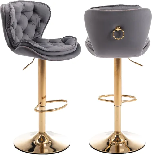 Vista 13 de SZLIZCCC Taburete de bar moderno giratorio de altura de pub, silla de comedor alta con asiento de terciopelo, respaldo, taburete hidráulico sin Negro
