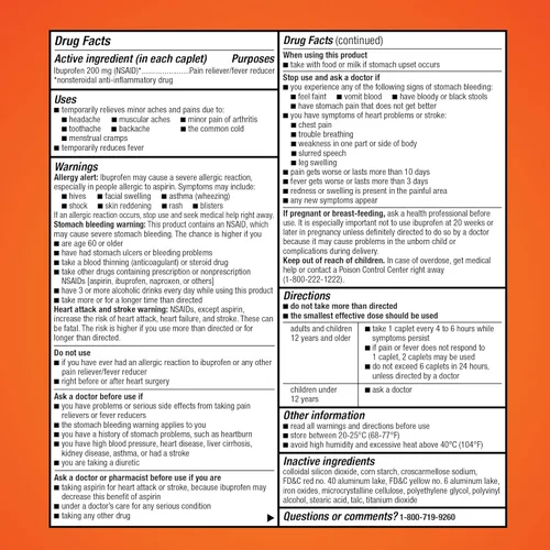 Vista 6 de Yaxa Basic Care Tabletas de ibuprofeno, 200 mg, analgésico y reductor de fiebre, para artritis, dolor de muelas, dolor de espalda y más, 100