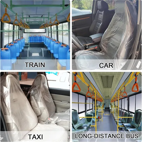 Vista 2 de 100 fundas desechables para asiento de automóvil, fundas universales de plástico elástico para asiento de automóvil, protector de asiento