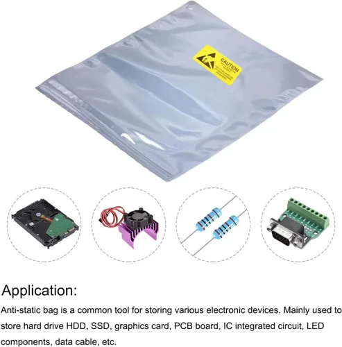 Vista 6 de Bolsas antiestáticas, 100 bolsas ESD resellables de 3.2 x 4.7 pulgadas con etiquetas para disco duro GPU, SSD HDD y dispositivos electrónicos