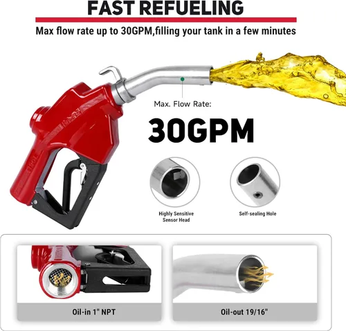 Vista 17 de Boquilla de combustible automática de 1 pulgada NPT de apagado automático roja con junta giratoria de 19/16 pulgadas (diámetro exterior = 30 mm)