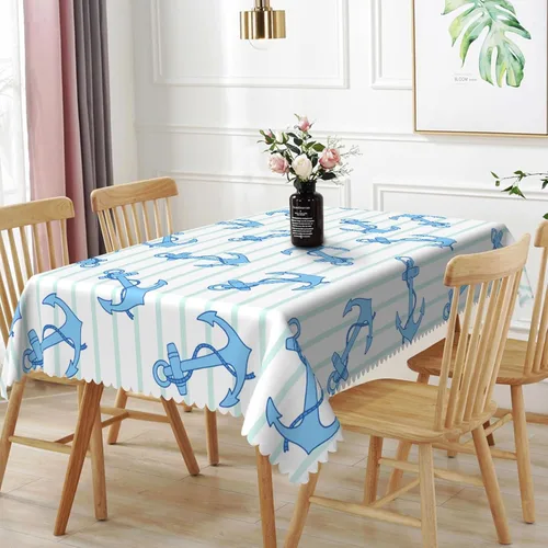 Vista 35 de Mantel oblongo, diseño de playa de 52 x 70 pulgadas, diseño de playa con estrellas de mar y olas de mar, con decoración impermeable y resistente a
