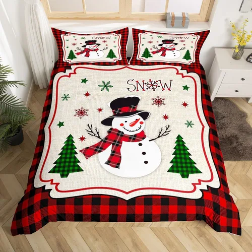 Vista 41 de Juego de funda de edredón con diseño de ciervo de cabaña, tamaño twin, juego de ropa de cama rústica de tablón de madera de árbol de Navidad