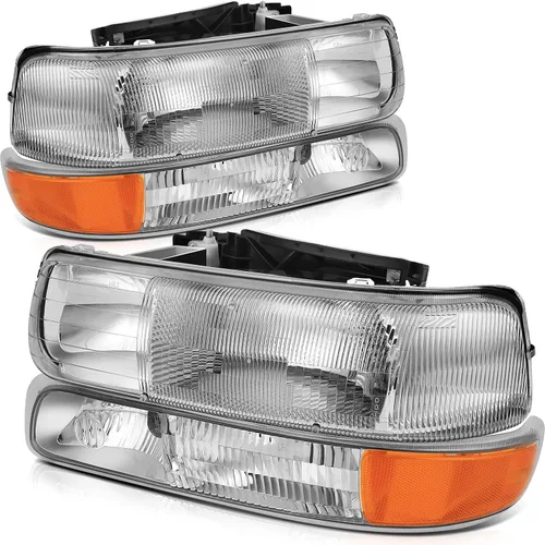 Vista 46 de Conjunto de faros delanteros para Chevy Avalanche 1500 2003-2006 para Avalanche 2500 03-06 para 1500 Classic 2007 carcasa negra reflector ámbar