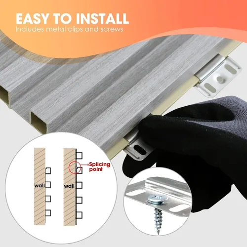 Vista 5 de OUZUGIE WPC Paneles de Pared de Listones Acústicos, Paquete de 8 de 96 x 6 Pulgadas Paneles de Pared 3D para Decoración de Pared Interior, Sala
