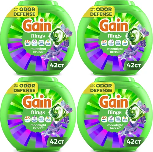 Vista 51 de Gain Flings! Jabón líquido para ropa sucia, compatible con HE, paquete de 3 bolsas, 111 unidades, aroma de larga duración, aroma a brisa feliz