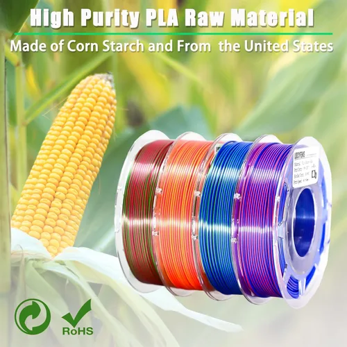 Vista 7 de Filamento para Impresora 3D PLA, Filamento PLA Arcoíris 1.75mm +/-0.02mm, Filamento PLA de Seda de Doble Color, Paquete de Filamento 3D Coextruido 2