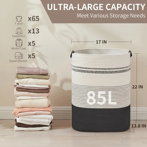 Vista 2 de AINUOQI Cesta de lavandería con asas – Cesta para mantas y cestas para dormitorio, cesta de lavandería y almacenamiento de mantas para sala