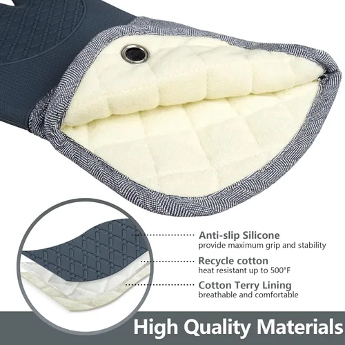 Vista 3 de Guantes profesionales de silicona para horno de microondas, un par, juego de guantes de cocina resistentes al calor con 500 grados, guantes