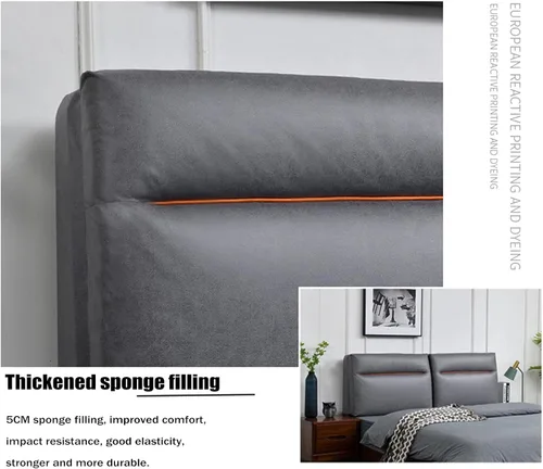 Vista 6 de Cabecero tapizado de cama King, almohada de respaldo de piel sintética, funda extraíble perfecta para cojín lumbar, adecuada para cama sin cabecero