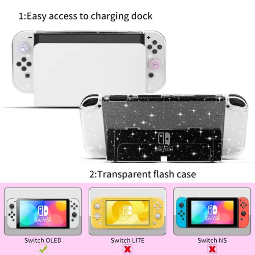 Vista 5 de HYPERCASE Pink Carrying Case Compatible with Nintendo Switch OLED, Portable Travel Storage Case with Glitter Switch Protective Cover, Screen