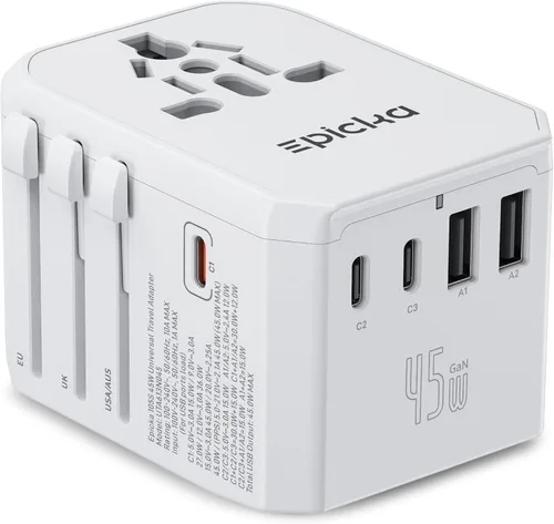 Vista 10 de EPICKA Adaptador de viaje universal, adaptador de enchufe de alimentación internacional con 3 puertos USB-C y 2 puertos USB-A, cargador de pared