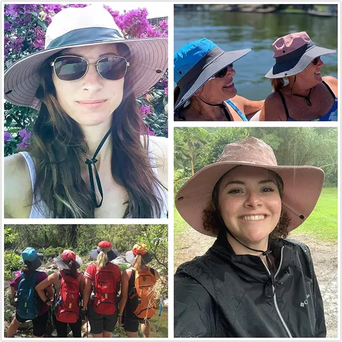 Vista 7 de Sombrero de cola de caballo para mujer, protección UV, ala ancha, plegable, para verano, playa, pesca, sombreros