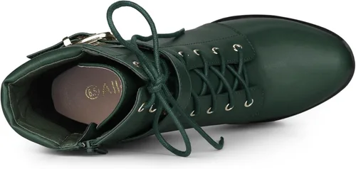 Vista 4 de Allegra K Botines de plataforma para mujer, con cordones, tacón de bloque, botas de combate
