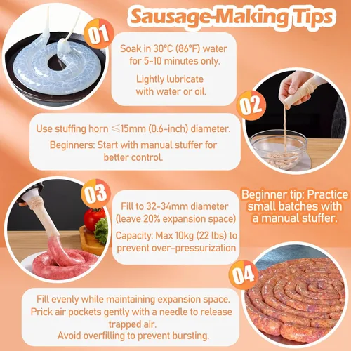 Vista 6 de HAIKISS Carcasa de salchicha de secado comestible, tripas naturales para salchichas caseras sabrosas, salchichas de desayuno, perrito caliente