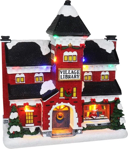 Vista 8 de Christmas Village - Estación de bomberos animada, edificio coleccionable de aldea musical de nieve preiluminada, complemento perfecto para tus