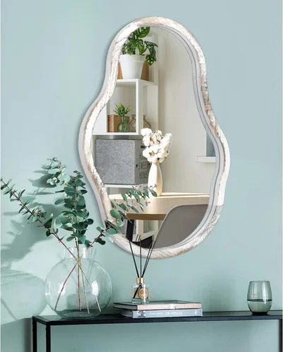Vista 7 de Espejo asimétrico para pared, con marco de madera de nube irregular, moderno, único, decorativo, artístico, para dormitorio, sala de estar, baño