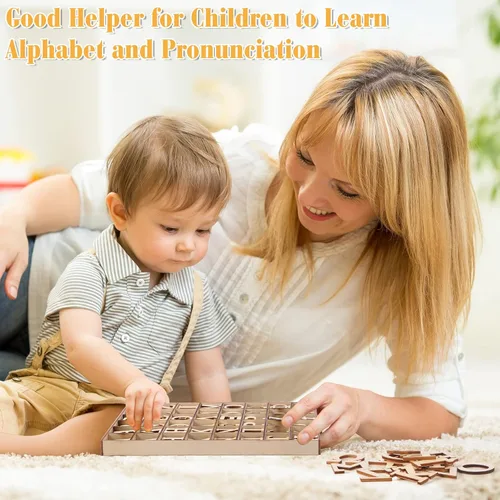 Vista 6 de 240 letras griegas de madera sin terminar de 1 pulgada con bandeja de almacenamiento, letras pequeñas del alfabeto de madera en negrita