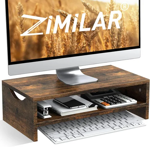 Zimilar Elevador de soporte para monitor, 2 niveles para computadora portátil, pantalla de PC, iMac, soporte de monitor de pantalla de madera de