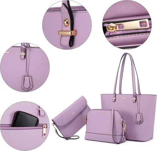 Vista 5 de Bolsas para mujer para llevar al hombro una bolsa grande una tipo cartera una tipo vagabundo juego de 3 piezas