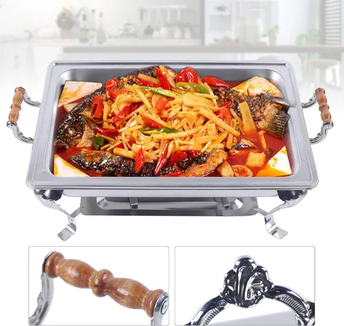 Vista 6 de Juego de platos de cocina de acero inoxidable, calentador de comida para restaurante, calentador de alimentos para bufé de 8 cuartos de galón