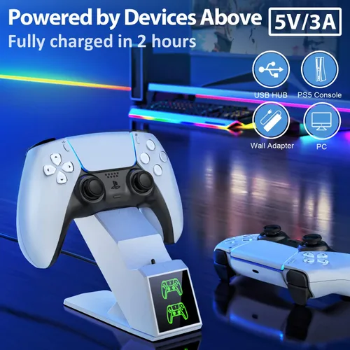 Vista 3 de Estación de carga de controlador PS5 estación de carga remota dual PS5 con adaptador de CA de carga rápida 5 V3 A para Playstation 5 soporte