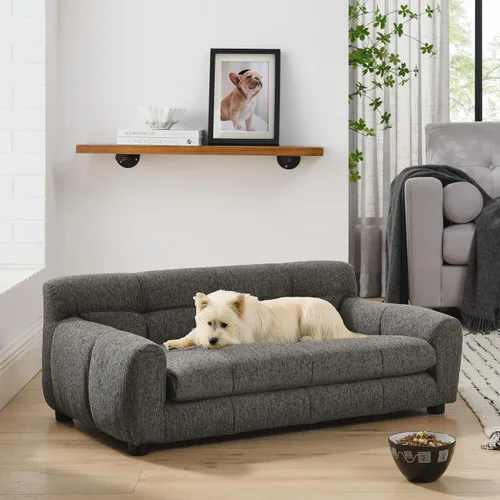 Vista 8 de Sofá elevado para perros pequeños a medianos, sofá cama de espuma viscoelástica para perros con cojín acogedor extraíble, sofá para mascotas