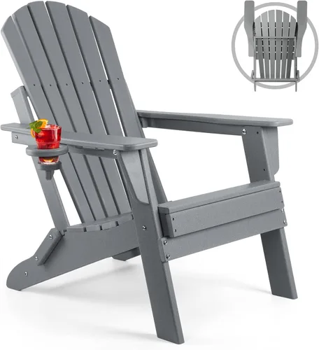 Vista 24 de FUNBERRY Silla plegable Adirondack, sillas de hoguera de HDPE para todo tipo de clima con portavasos para exteriores