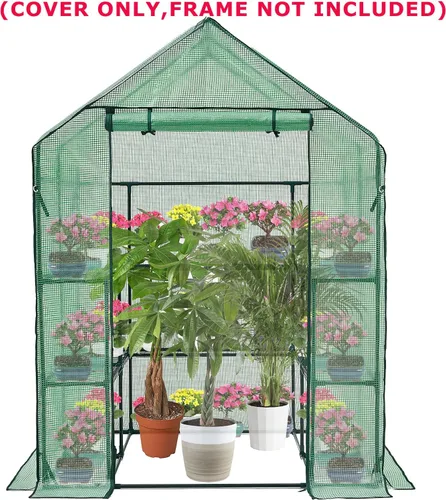 Vista 2 de Cubierta de repuesto para invernadero transitable con puerta enrollable con cremallera, 56 x 56 x 76 pulgadas, cubierta de invernadero