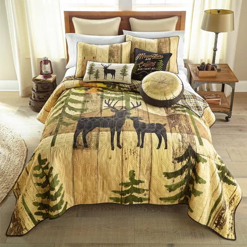 Vista 10 de Donna Sharp Juego de ropa de cama Queen – 3 piezas – Juego de edredón Bear Cottage Lodge con edredón Queen y fundas de almohada estándar – Lavable a
