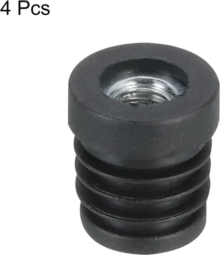 Vista 3 de Uxcell 4 piezas de insertos roscados M8 para tubo redondo de 0.748 in/0.75 pulgadas, insertos de plástico negro para tapas de extremos de silla