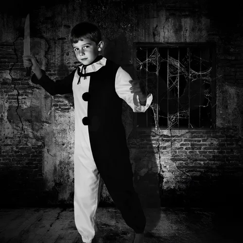 Vista 5 de Disfraz de payaso artístico para niños con máscara sangrienta, traje de Trajes para niños