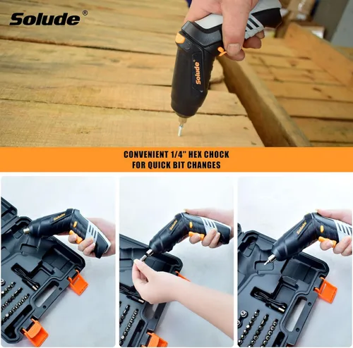 Vista 7 de SOLUDE - Kit de herramientas para el hogar de 130 piezas con destornillador recargable inalámbrico de 3,6 V, juego básico de herramientas
