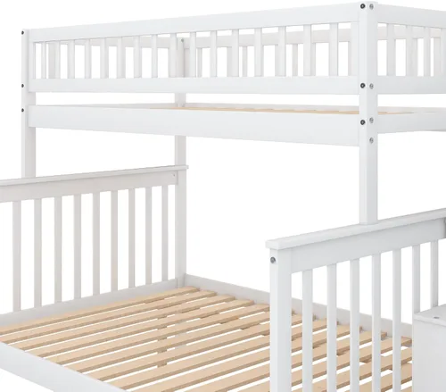 Vista 52 de Harper & Bright Designs Litera de tamaño matrimonial sobre matrimonial con 3 cajones, litera de madera maciza con almacenamiento y riel de Gris