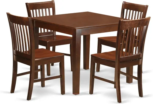 East West Furniture OXNO5-MAH-W - Juego de comedor de 5 piezas que incluye una mesa de comedor cuadrada y 4 sillas de comedor de cocina, 36 x 36